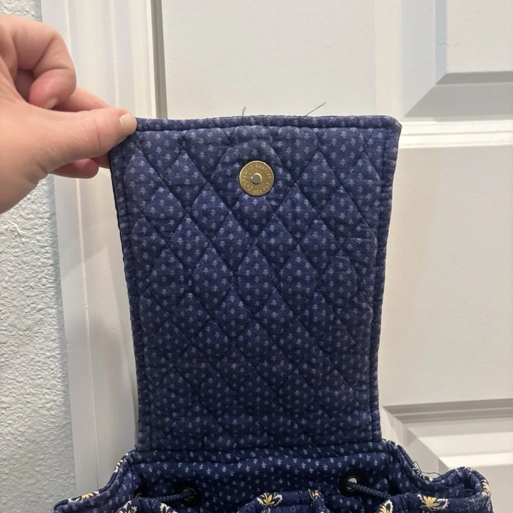 Vera Bradley Maison Blue Yellow Floral Backsack Drawstring Backpack Bag Purse